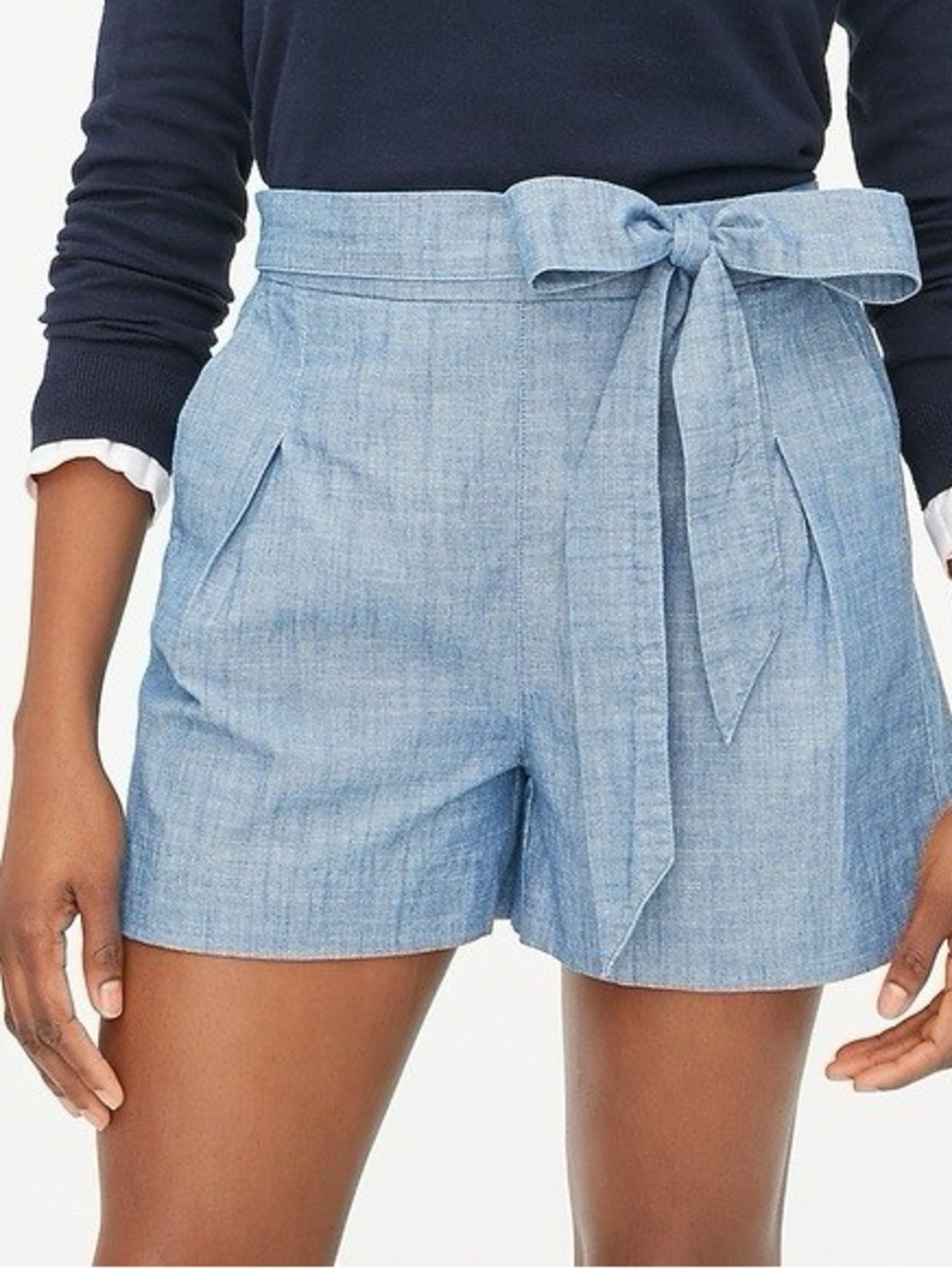 J.Crew Tie-waist Chambray Shorts Size 2 Blue Cotton